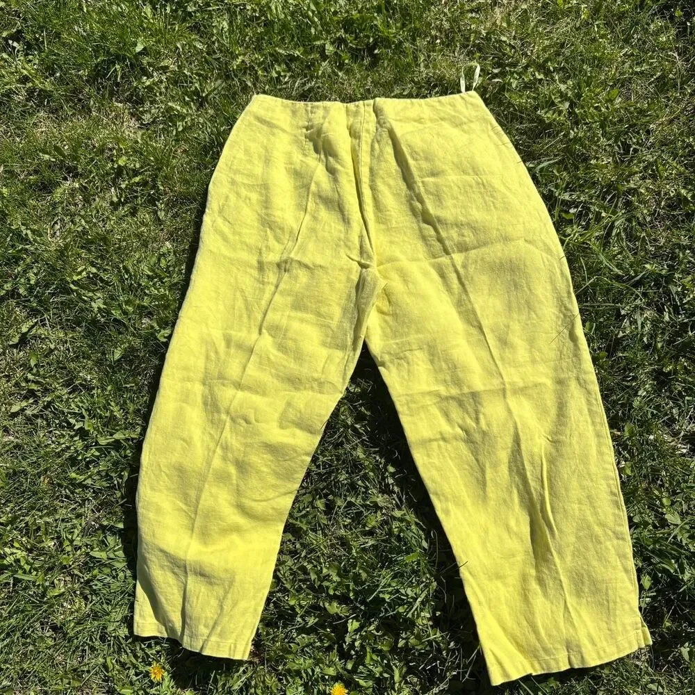 Vintage Yellow Linen Tailored Cropped Pants Size 18W
